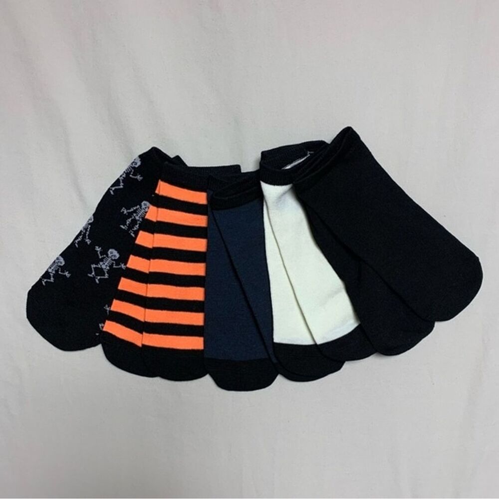 Halloween Fall Girl’s 6-12 Ankle Socks Orange Black Skeleton Stripes Set of 5